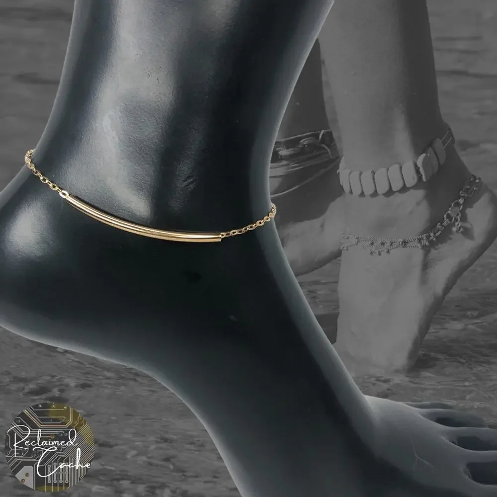 Gold Sliding Bar Charm Anklet